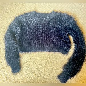 Black Fuzzy Cropped Sweater